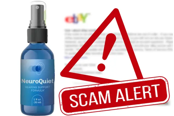 NeuroQuiet supplement with red triangle labeled Scam